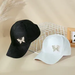 Ball Caps Rhinestone Butterfly Baseball Cap For Women Solid Colour Embroidery Sun Hat Summer Casual Adjustable Female Peaked