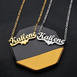 Customised Name Hip Hop Letter Necklace Double Name Thick Heart Figaro Chain Stainless Steel Pendant 240313