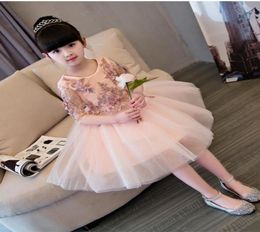 Girl039s Dresses 2022 Pink Lace Dress Sequin Appliques First Communion Kids Weeding Gown Girl Party Ball Organza Flower3867295