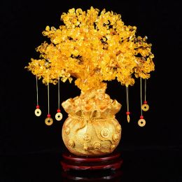 Sculptures 19cm 24cm Delicate Yellow Crystal Money Tree Ornament Home Office Shop Feng Shui Art Decoration Tabletop Lucky Wealth Tree