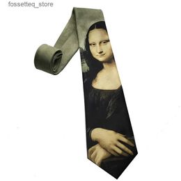 Neck Ties Vintage Mona Lisa Soft Tie 9cm Classic Oil painting pattern Music Necktie Woven Ties for Best Men Wedding Ascot Drop shipping L240313