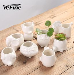 YeFine Creative Ceramic Flowerpot Planter Bonsai Garden Pots Planters Jardin Bonsai Desk Succulent Flower Pot Cute Animal Pots Y206805574