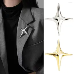 Brooches Metal Four-pointed Star Brooch Women's Elegant Luxury Golden Silver Colour Clothing Accessories Women Suit Lapel Pin