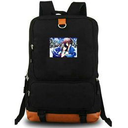 Ruroni Kenshin backpack Meiji kenkaku roman tan daypack Kamiya Kaoru school bag Cartoon Print rucksack Leisure schoolbag Laptop day pack