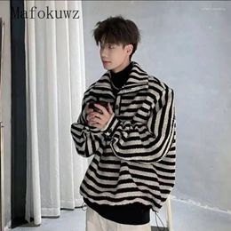 Men's Sweaters Winter High Collar Niche Striped Contrast Sweatshirt Couple Loose Casual Street Silhouette Knitted Male Clothes