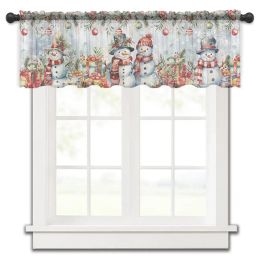 Curtains Christmas Poinsettia Berry Eucalyptus Gift Pine Cones Kitchen Curtains Tulle Sheer Short Curtain Living Room Decor Voile Drapes