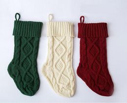 Knitted Christmas Stockings Decoration Christmas Gift Bag Fireplace Decoration Green Red White Christmas Sock 46cm 37cm1142684