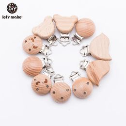 Lets make 20pcs/lot Baby Accessories Pacifier Metal Dummpy Holder DIY Natural Wooden Cartoon Wooden Teether Personalised Clip 240311