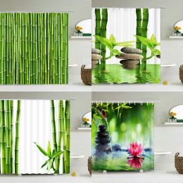 Curtains Green Plant Bamboo Shower Curtain Bathroom Bath Curtain Waterproof polyester 3D Printed Trees 180*200cm Bath Screen With Hooks