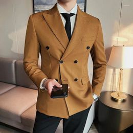 Men's Suits 2024 Fashion Double Breasted Suit Jackets Slim Fit Formal Brand Khaki Green Black Blazers Men Wedding Social Party Tuxedo