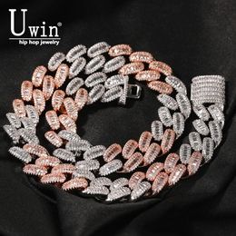 Uwin 15mm Baguette Cuabn Chain Prong Setting 2 Colours Miami Choker Iced Out Bling CZ Necklace Hiphop Jewellery 240311