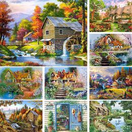 5D DIY Diamond Painting Landscape Villa House Cross Stitch Full Drill Diamond Embroidery Mosaic Picture of Rhinestones Decor3204