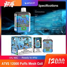 Original ATVS Warship 12000 Puff Disposable Vapes Pen Newest Package puff 12000 E Cigarette 0% 2% 3% 5% Vaporise Rechargeable Mesh Coil Vape Pen Puffbars ship puff 12k