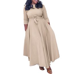 Spring Summer Fashion Lace-up African Large Size Casual Dress Women Designer Luxury Classic Womens Long Sleeve Bohemia Dress Female Retro Ladys Skirt Maxi Dresses