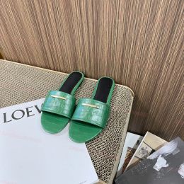 Designer Luxury Stamped Embossed leather Slippers Women Slides Flat Flip Flops Summer fashion Letter Sexy Beach Sandals Crocodile patterned leather slide