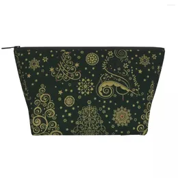 Cosmetic Bags Christmas Poplin Dark Green Trapezoidal Portable Makeup Daily Storage Bag Case For Travel Toiletry Jewellery