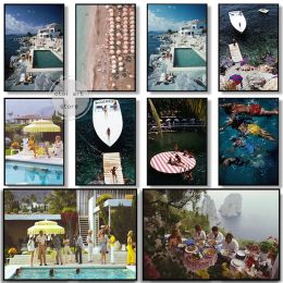 Calligraphy Retro Artworks Slim Aarons: The High Life Luxury Life Beach Landscape Art Poster Canvas Painting Wall Prints Picture Home Decor