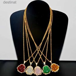 Other Pink White Buddha Necklace for Women Exquisite Chinese Style Maitreya Buddah Necklace Pendant Female GiftsL242313