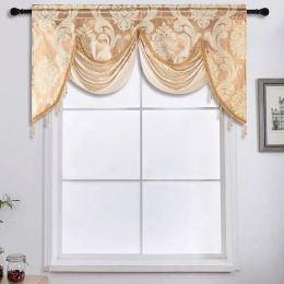 Curtains 51.9x29.5in European Style Tassel Floral Window Valance Luxury Short Curtain Head Window Curtain Living Room Window Decor