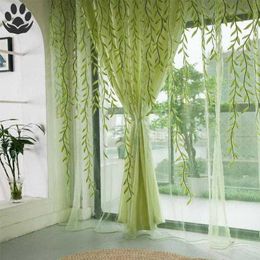 Tende per tende moderne tende in tulle foglie di salice finestra cucina foglia verde trasparente soggiorno camera da letto DIY231E