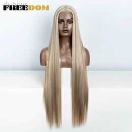 Synthetic Wigs FREEDOM Synthetic Lace Frontal Wig For Women Inch Long Straight Brown Red Ginger Hightlight Lace Front Wigs Cosplay Wig ldd240313