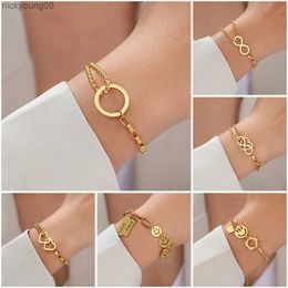 Bangle Stainless Steel Bracelets Fashion Trend Multilayer Chain Elephant Hippie Infinity Symbol Round Bracelet For Women Jewellery GiftsL2403