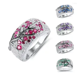 Cluster Rings Elegant Romantic Plum Branch Ring Crystal Zircon Multicolor Plant Jewellery GIft For Women Size 5 - 11