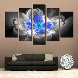 Abstract Blue Flower Unframed Painting 5 Pieces Posters And Prints Wall Art Canvas Wall Pictures For Living Room Decor267k
