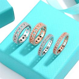 Designer Seiko board s925 sterling silver tiffay and co set diamond rose gold hollowed out ring couple pair index finger personalized high-end feeling