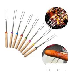 Bbq Tools Accessories Stainless Steel Telesco Marshmallow Dog Roasting Sticksskewertending Roaster With Wooden Handle For Cooking/Camp Otpbe