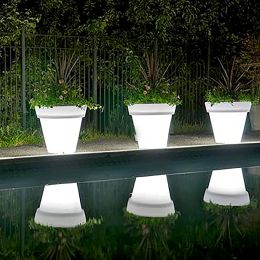 Planters New Solar Power LED Flowerpot Outdoor Garden Landscape Lamp Lighting Flower Pot Duarble Illuminated Planter Vase Yard Decoration