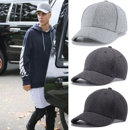 Cap Black Gray Men Big Head Baseball Color Adult Peaked Cap With Large Size Circumference 55-62cm Wool Hip Hop Hat269p