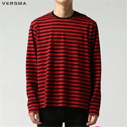 VERSMA Korean Ulzzang Harajuku Black White Striped Tshirt Men Unisex Oversized Long Sleeve Couple Tee Shirt Drop 240308