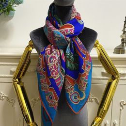 Women's square scarf shawl pashmina good quality 35% silk 65% cashmere material blue print pattern size 130cm -130cm189s