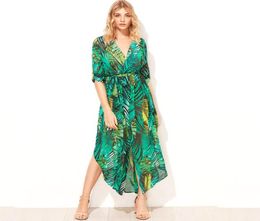 PRETTY KITTY Elegant v neck floral print long dress women drawstring button summer maxi dress Casual robe femme vestidos8753441