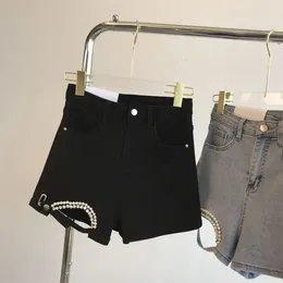 Women's Jeans 2024 Black And Blue Denim Shorts Women High Waist Slimming A- Line Summer Loose-Fitting Pants Outerwear Design Sense Niche