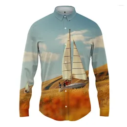 Men's Casual Shirts Shirt Sailing Wheat Field 3D Print Style Fashion Trend High -quality
