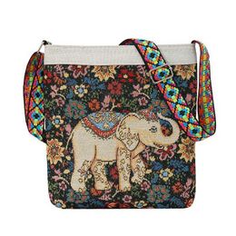 Women's Embroidered Small Shoulder Bag Canvas Ethnic Style Embroidery Cute Elephant Shopping Women's One Mobile Phone Bag