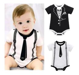 Newborn Baby Clothing Summer Gentleman Rompers 0-12M Infnat Boys Cotton Jumpsuit Male Bebe Body Clothes Tie Print Short Sleeve