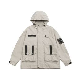Hooded windproof jacket, men's American style, heavyweight, multi pocket, outdoor sports jacket, work jacket