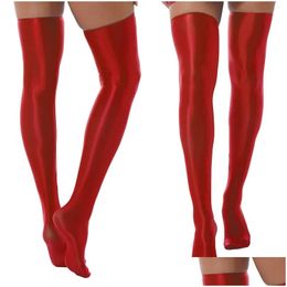 Socks Hosiery Women Womens Glossy Thigh High Stockings Y Over Knee Pole Dancing Clubwear Oil Shiny Smooth Elastic Drop Delivery Appare Otv5G