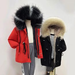 Down Coat Kids Warm Padded 2024 Children Girls Cotton Parka Imitation Fur Removable Hoodie Jackets