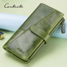 CONTACTS Genuine Leather Wallets for Women Long Fashion Womens Purses Card Holders Female Bag Zip Coin Purses Womens Wallets 240229