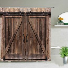 Curtains Old Vintage Wood Doors Shower Curtains for Rustic Shower Curtains,Waterproof Polyester Fabric Bathroom Curtain Set with Hooks