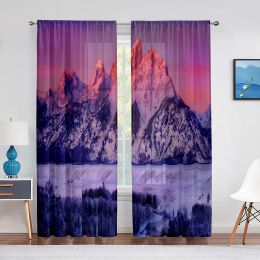 Curtains Snow Mountain Dreamy Dusk Scenery Sheer Curtain for Living Room Bedroom Voile Drape Kitchen Window Tulle Curtains Home Essential