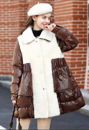 Women's Leather 2024 Real Fur In One Jacket Women Clothes Brown Korean Fashion Winter Coat Genuine Warm Down Jacke