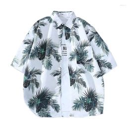 Men's Casual Shirts Men 2024 Summer Hawaiian Beach Seaside Flower Print Shirt Button Up Thin Half Short Sleeve Korean Fashion Clothes