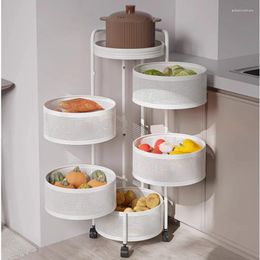 Kitchen Storage Multi-layer Cart Rotating Open Close Vegetable Rack Hollow Breathable Shelf Stable Load-bearing Baskets