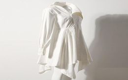 Casual Dresses Irregular Hem For Women Lapel Long Sleeve High Waist Asymmetrical White Spring Dress Female Fashion5013421