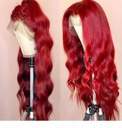 Parrucche anteriori in pizzo per capelli umani colorati a onda del corpo Parrucca trasparente HD a densità 250 Parrucca brasiliana Remy rossa bordeaux 99J per donne nere7926785